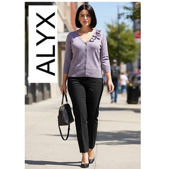 ALYX - 100% cotton lavender button down cardigan with front floral detailing - Picture 2 of 11